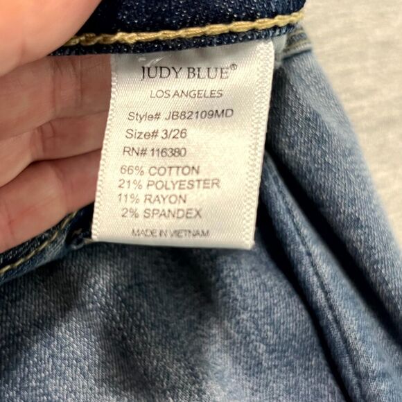 Judy Blue Skinny Fit High Waisted Jeans 3/26 Dark Blue Faded Distressed Stretch - Picture 6 of 10